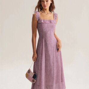 Purple Floral Square Neck Ruffle Slip Midi Dress